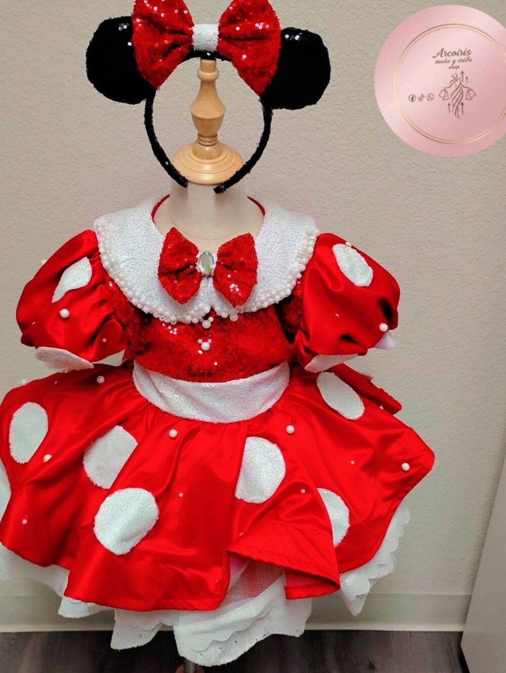 Red Minnie Mouse Kids Costume Dress with Headband Size 2t 18-24months
